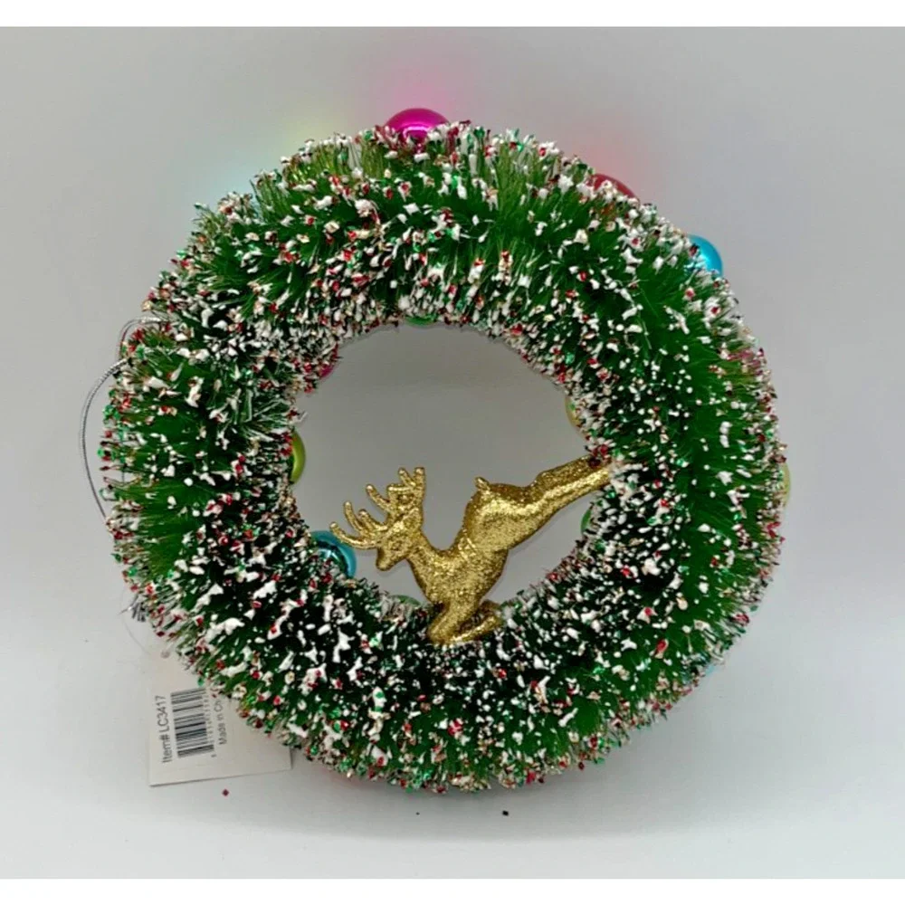 Bethany Lowe Kitschmas Bottle Brush Wreath with Deer 9.75" Out of Stock Unique - Picture 6 of 10